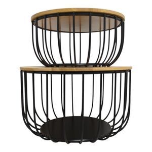 Member's Mark Wrought Iron Wire Baskets with Wooden Lid, Set of 2 - Black
